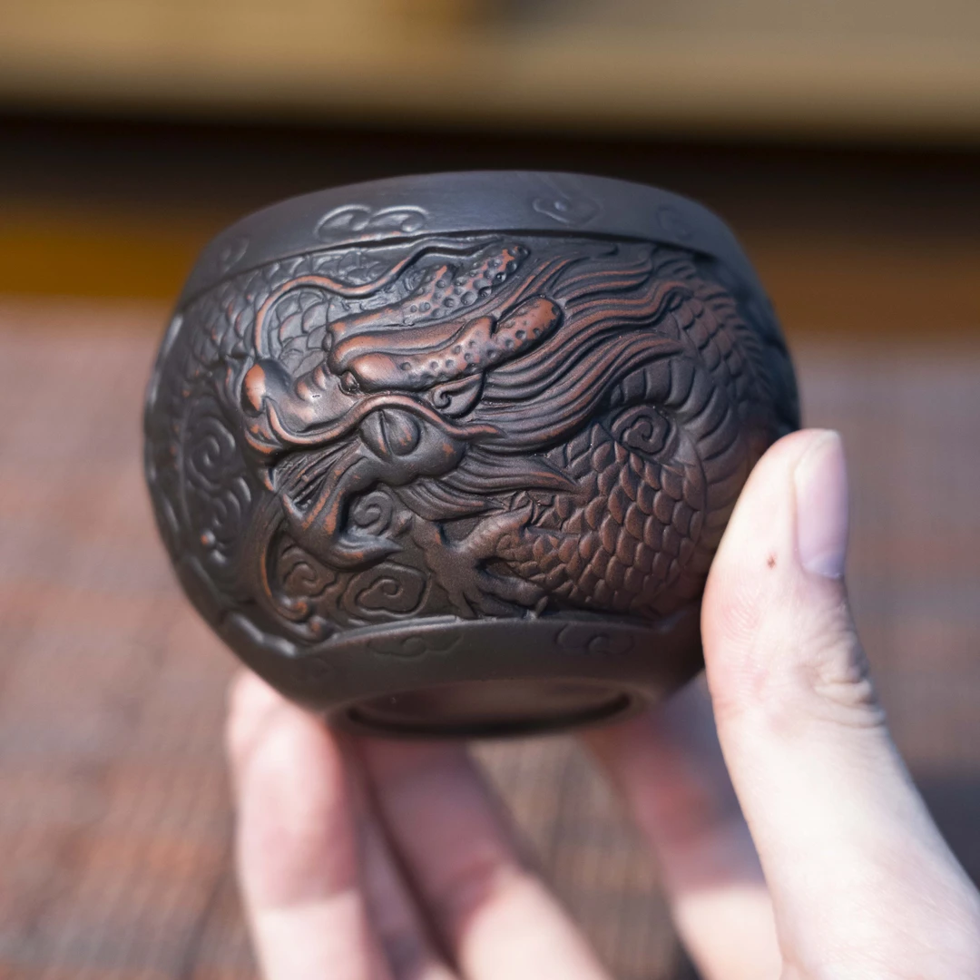 紫陶浮雕祥龙紫陶主人杯-120毫升-E224