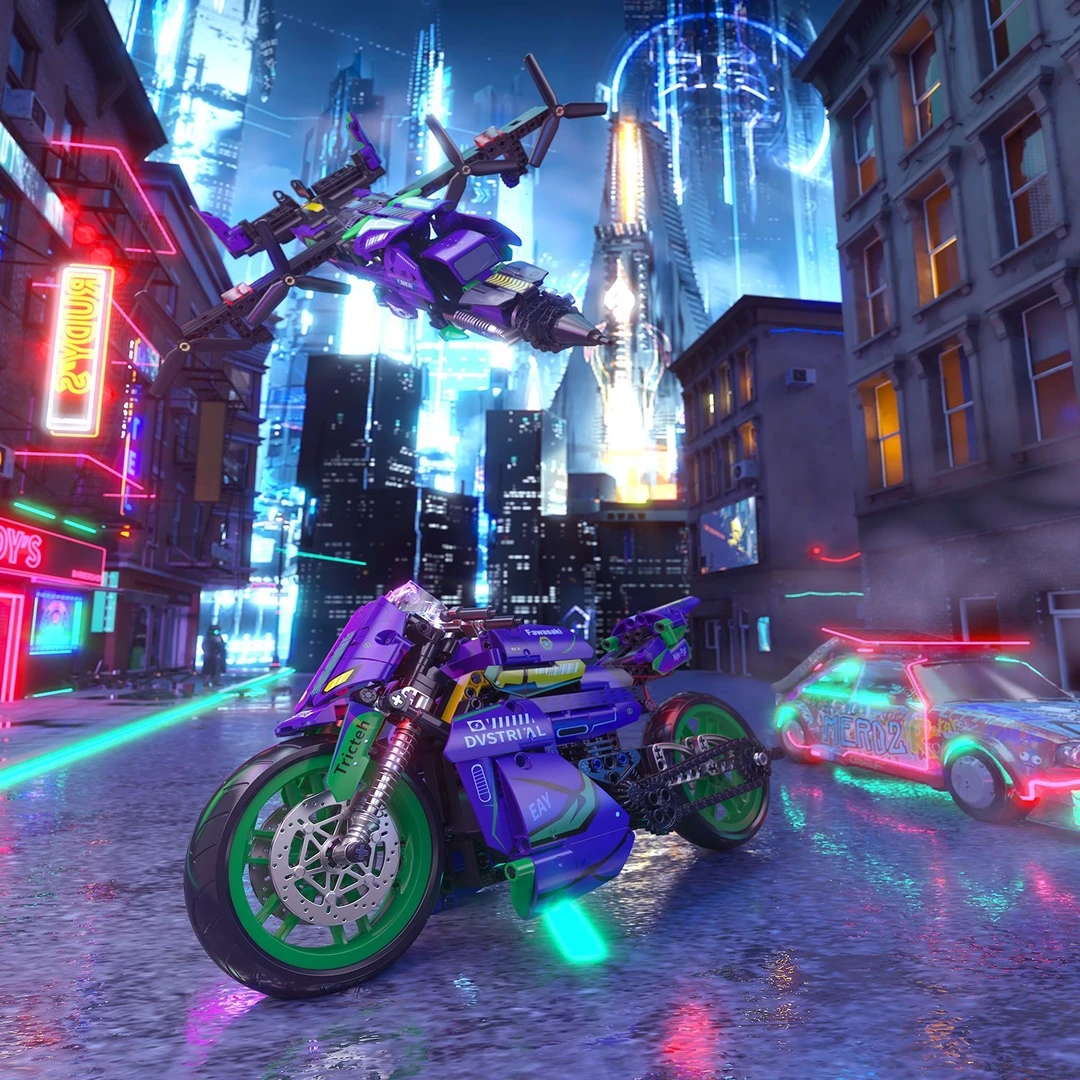 哲高坚锋锐变摩托车双变战机积木玩具成人机械摆件男孩机构大礼盒