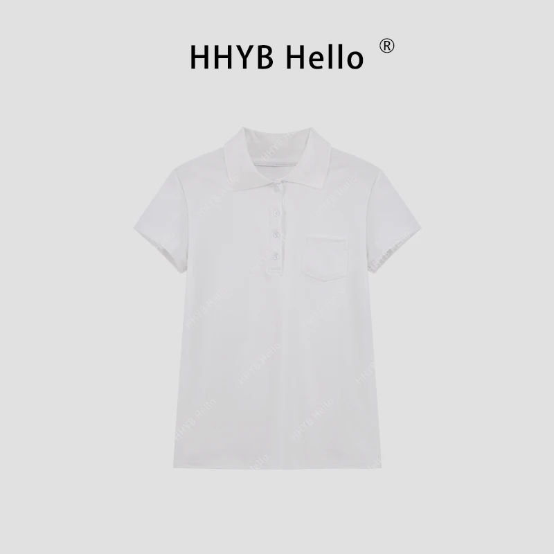 HHYB Hello【2025春季新款】简约百搭POLO衫纽扣短袖显瘦T恤250054