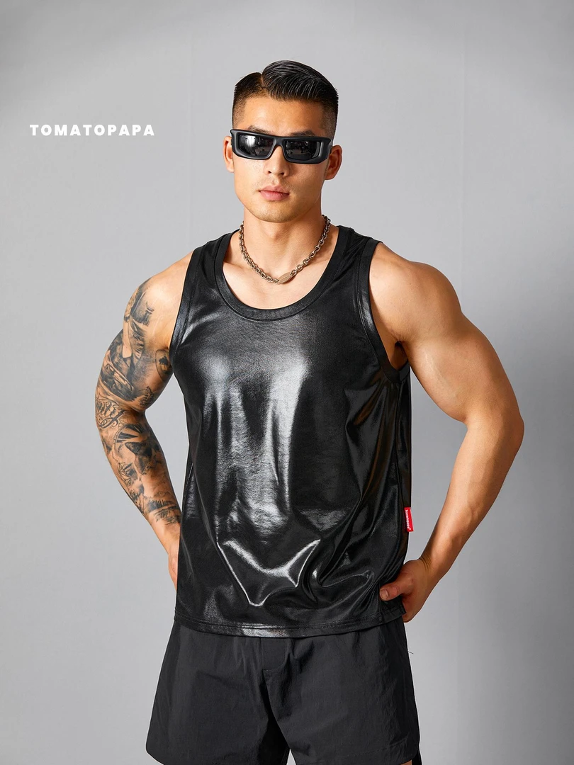 潮流 25SS夏季新款背心复古高弹仿皮柔软时尚休闲百搭潮流无袖衫