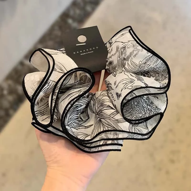 复古清冷多层小蛮腰褶皱印花肥肠圈韩国高端水墨皮筋耐用新款发圈