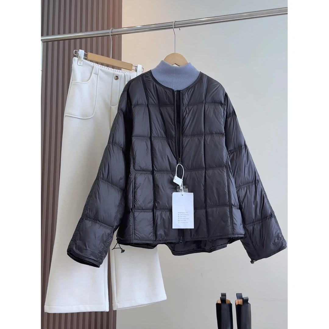 50鸭绒 韩版时尚泡芙龟背小方格女冬季宽松保暖短款面包服