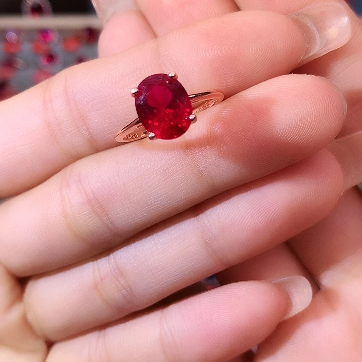 红宝石戒指银S925镶嵌