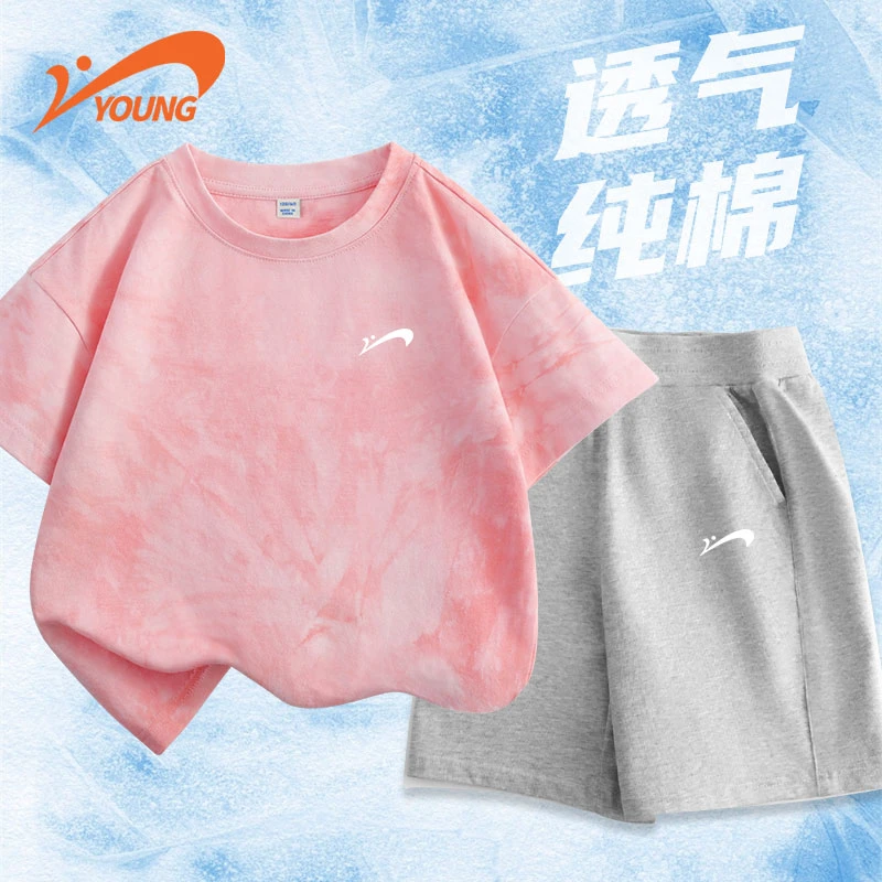 贵人鸟童装女童纯棉夏季套装儿童新款两件套女孩纯棉短袖短裤夏装