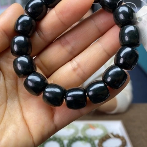 和田玉未镶嵌手链黑青14