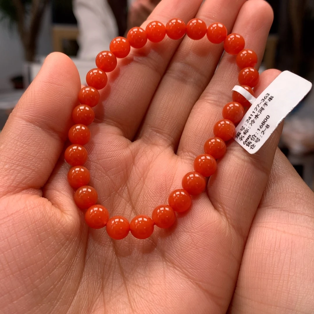 南红玛瑙6mm冷水河鲜柿子红单圈手串未镶嵌