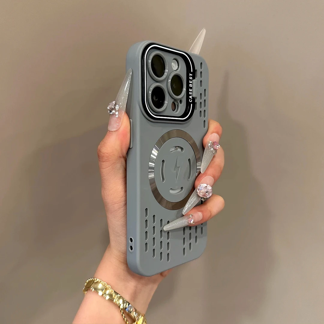 雅天立灰色磁吸镂空散热壳适用iPhone16手机壳15promax/14支架13