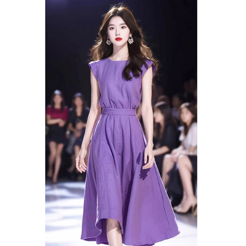 法式气质轻熟风松弛感紫色收腰连衣裙子女2025新款夏季轻奢高级感
