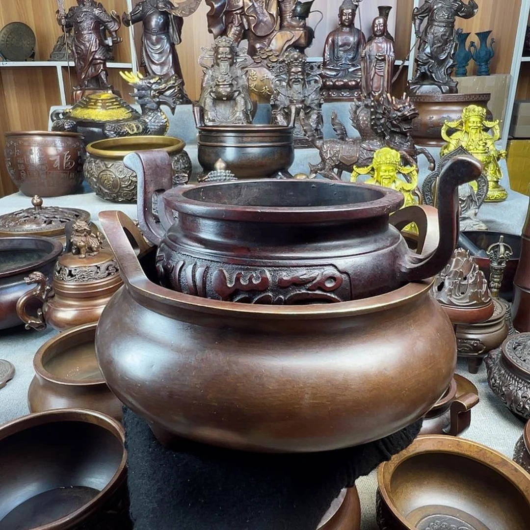 西****鸡铜香炉聚宝盆铜工艺品风水摆件