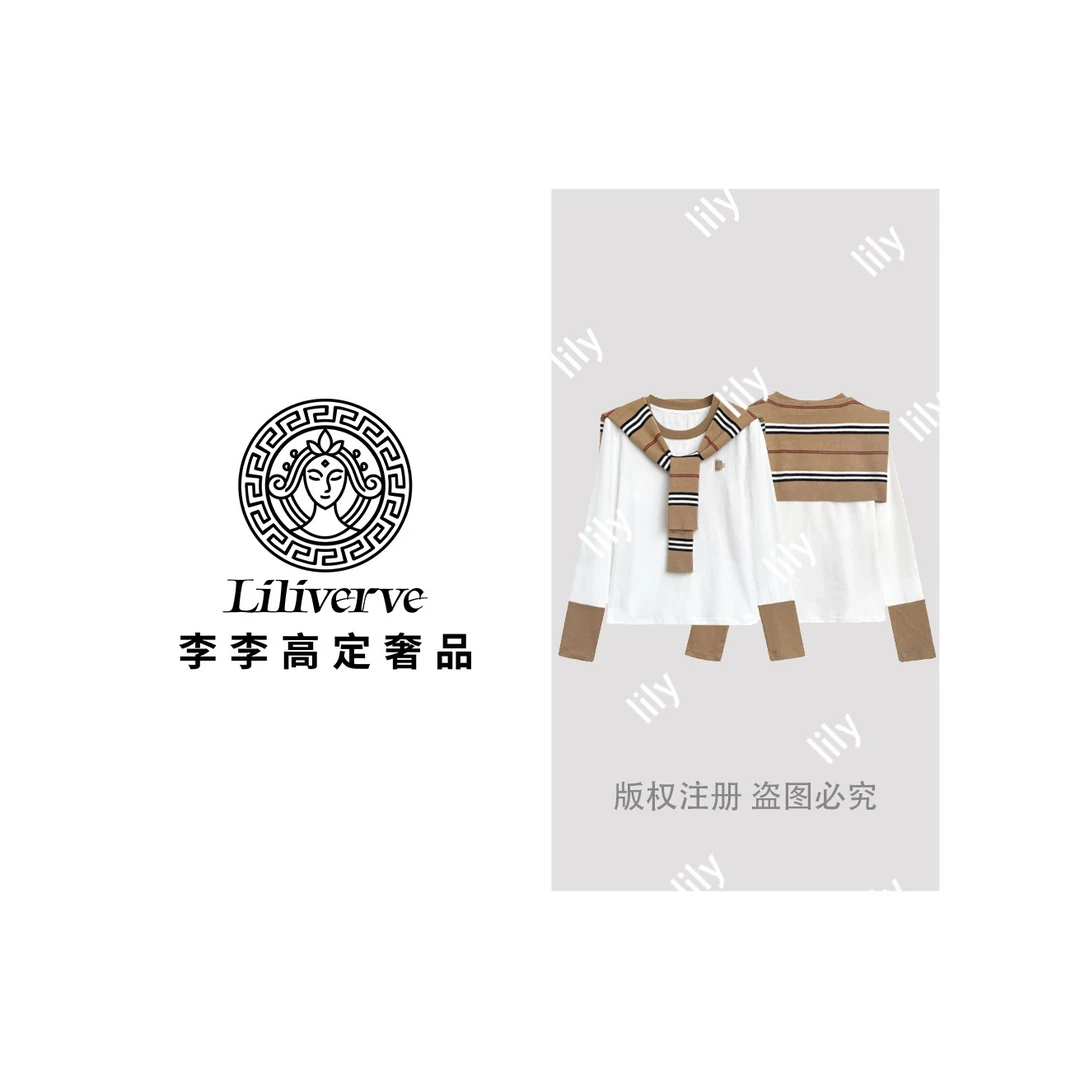 【李李lily】68101#披肩撞色拼接两件套T恤2025显瘦休闲个性上衣