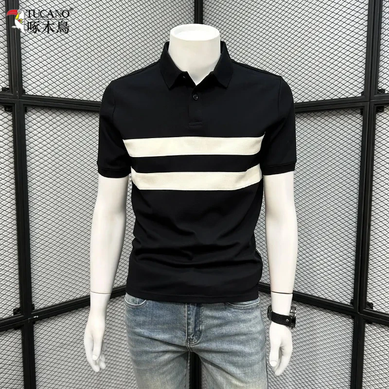 啄木鸟夏季翻领短袖体恤polo衫男撞色拼接净色衣美式休闲帅气半袖