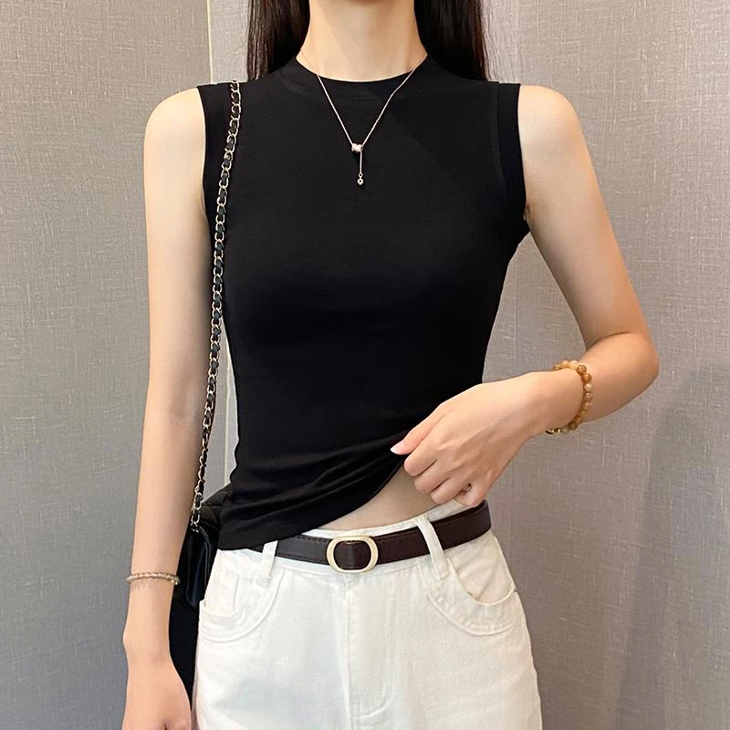 甜辣妹小高领黑色背心女2026年夏季修身显瘦内搭无袖上衣气质t恤