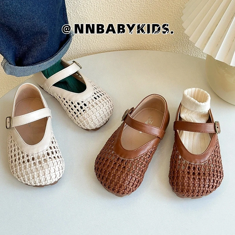 女童小童凉鞋2025夏新款复古儿童夏季编织鞋宝宝透气软底包头凉鞋