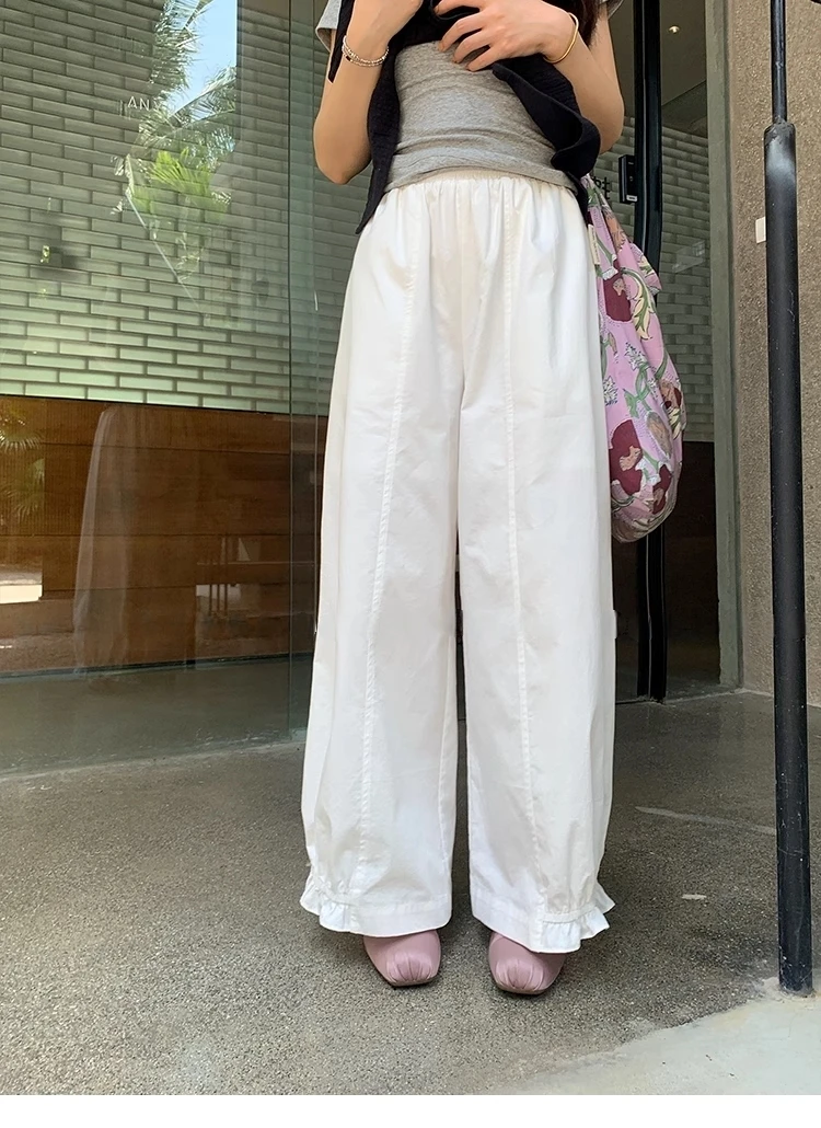 2025年秋季新款舒适遛弯儿裤白色棉质花苞灯笼裤休闲阔腿裤女