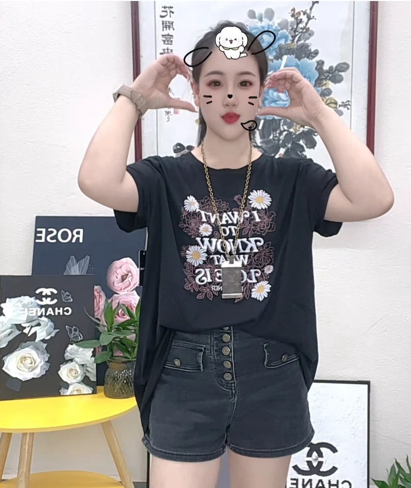 外贸纯棉大码T恤小菊花