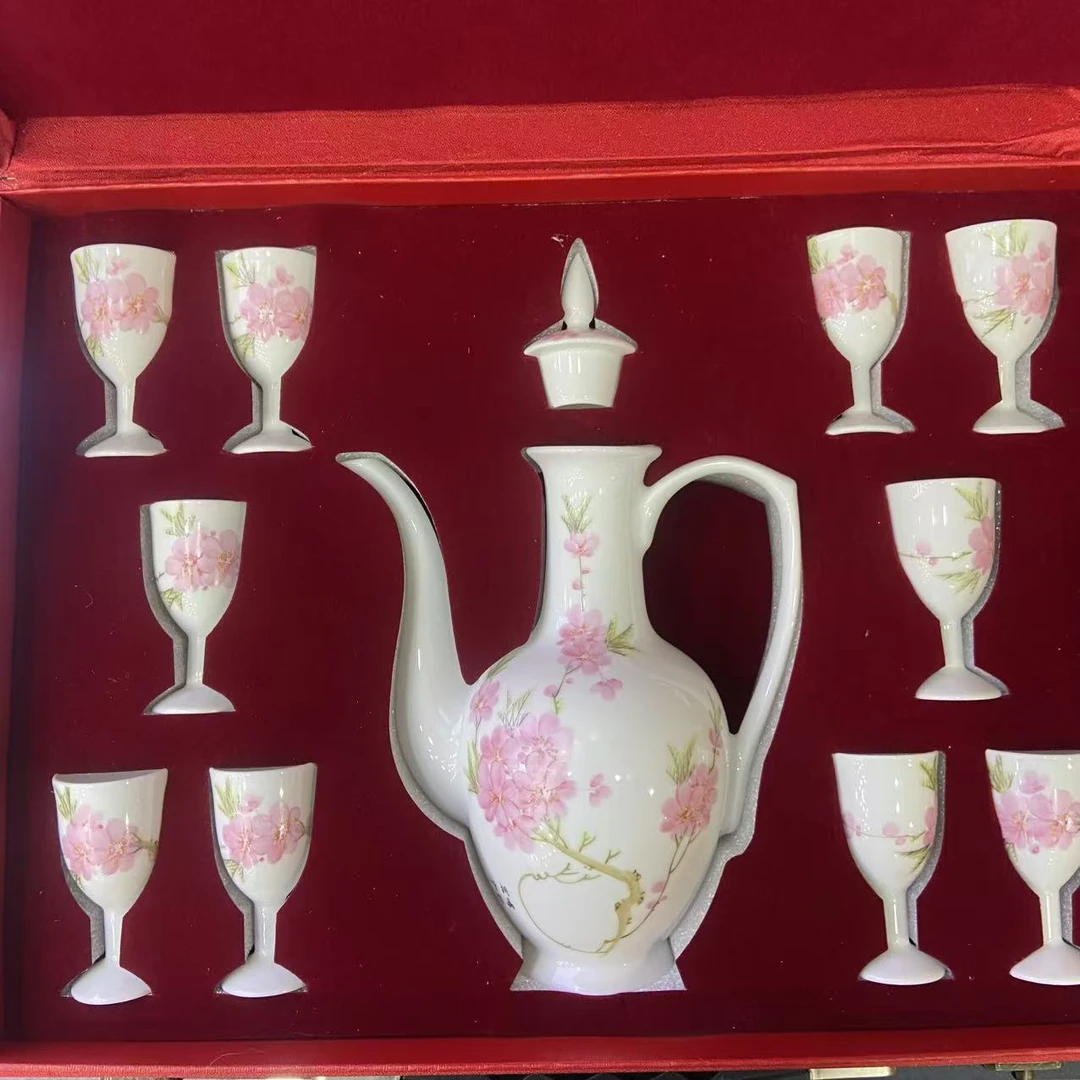 【百善瓷业】水点桃花酒具套组-HJ