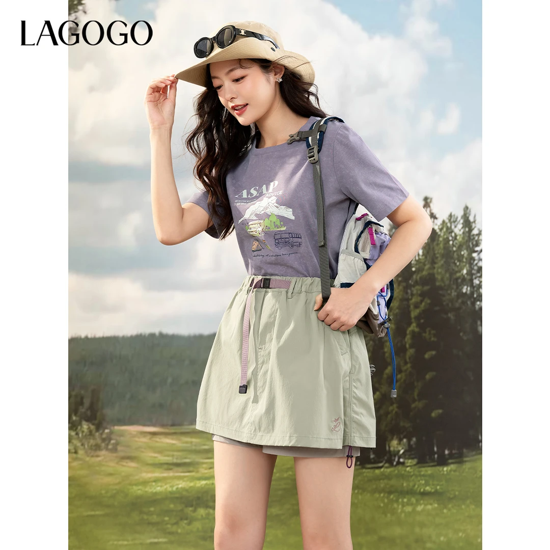 lagogo拉谷谷2025年新款舒适有弹装饰腰带裙裤女OAKK733G29