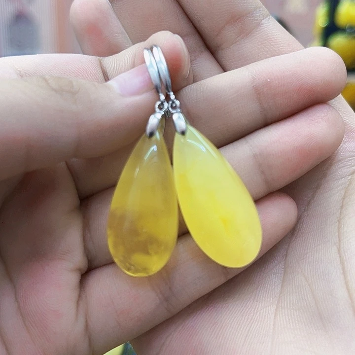 琥珀银S925镶嵌颈饰耳环