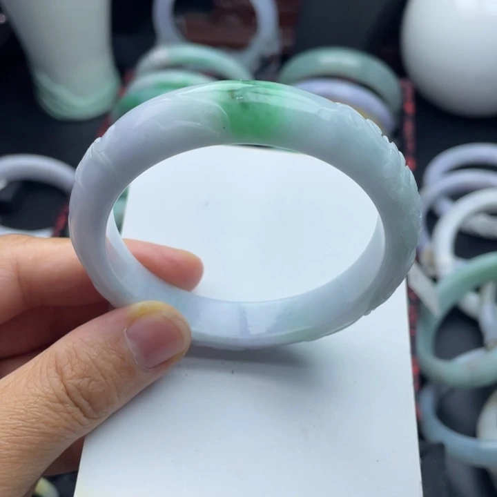 翡翠未镶嵌手镯翡翠手镯56雕花凤凰牡丹