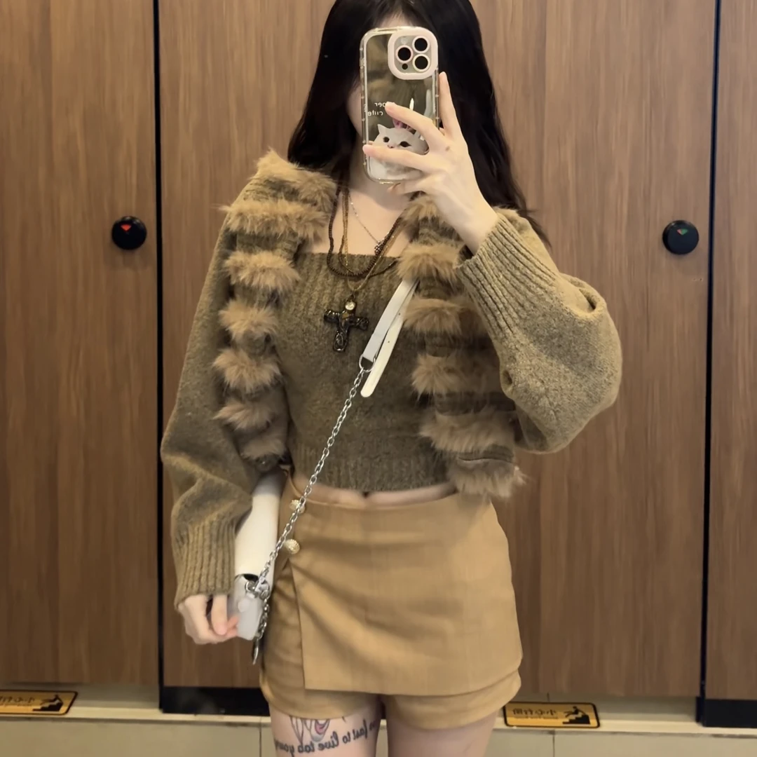 【抹胸➕开衫】毛针织衫外套抹胸套装短款秋冬小个子穿搭气质套装