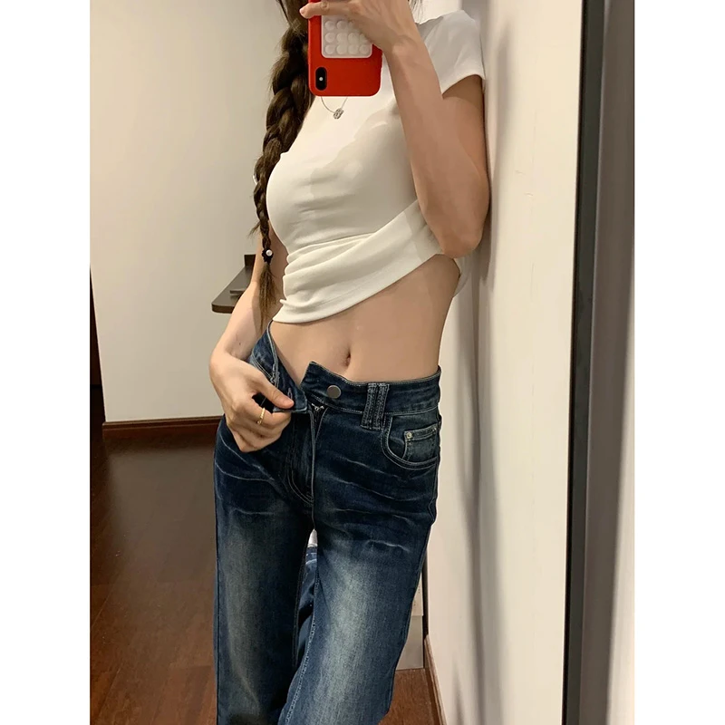 低腰经典设计感微喇叭牛仔裤女2025秋季新款复古辣妹修身拖地裤子