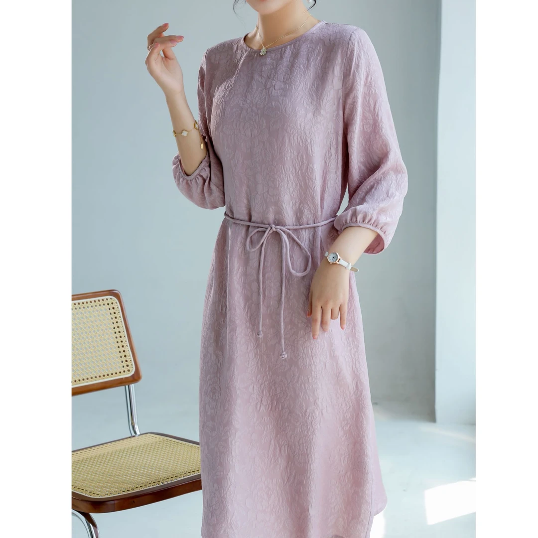 【100%桑蚕丝】订单现货 数兰朵23姆米冠乐绉七分袖连衣裙真丝长裙