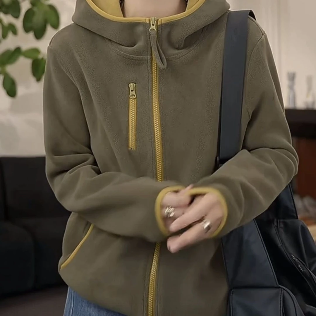 600g加厚双面奥粒绒连帽防风保暖长袖休闲外套女秋冬新款时尚