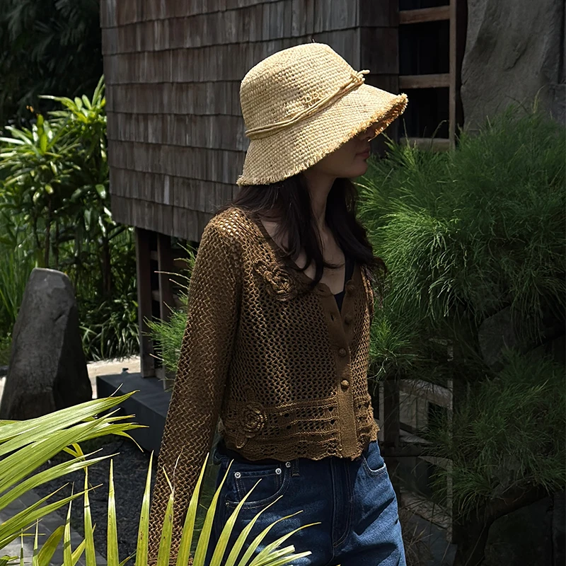 靠谱。【玫瑰故事】法式立体钩花镂空手工针织开衫KP250261