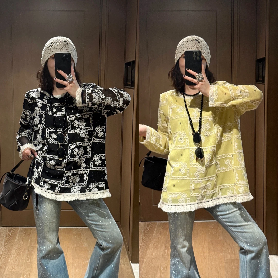 YDFSTUDIO小众【吸引力】欧货高品重工提花刺绣钉钻设计时尚上衣