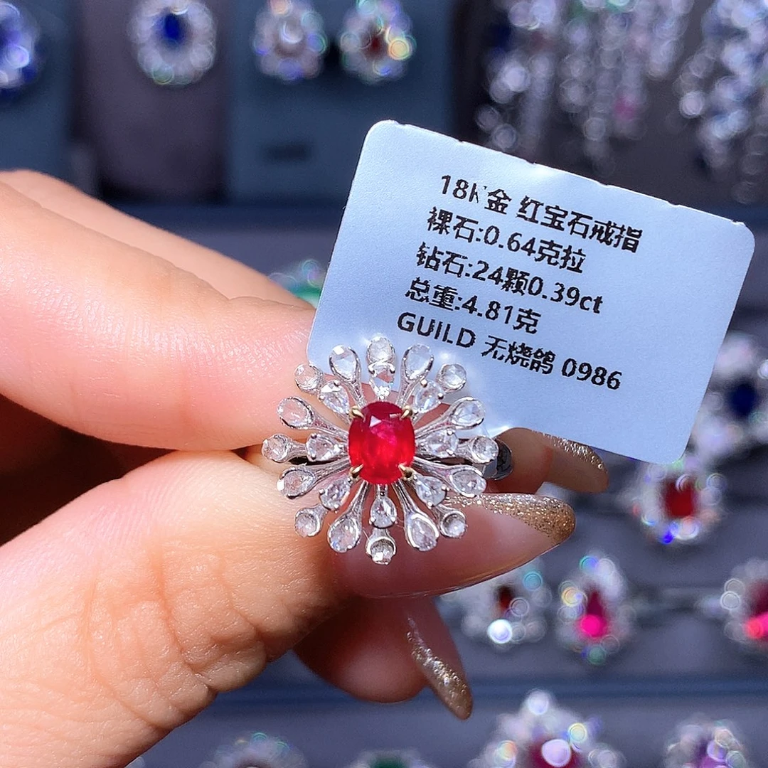 18K金镶嵌红宝石戒指0.64ct 无烧 鸽血红