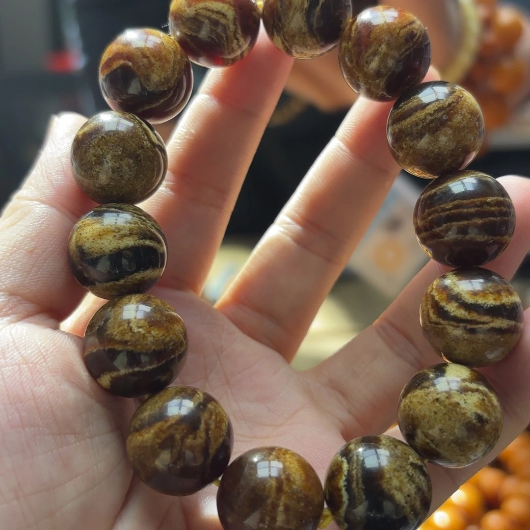 琥珀未镶嵌裸石16干白花手串多样性发其一