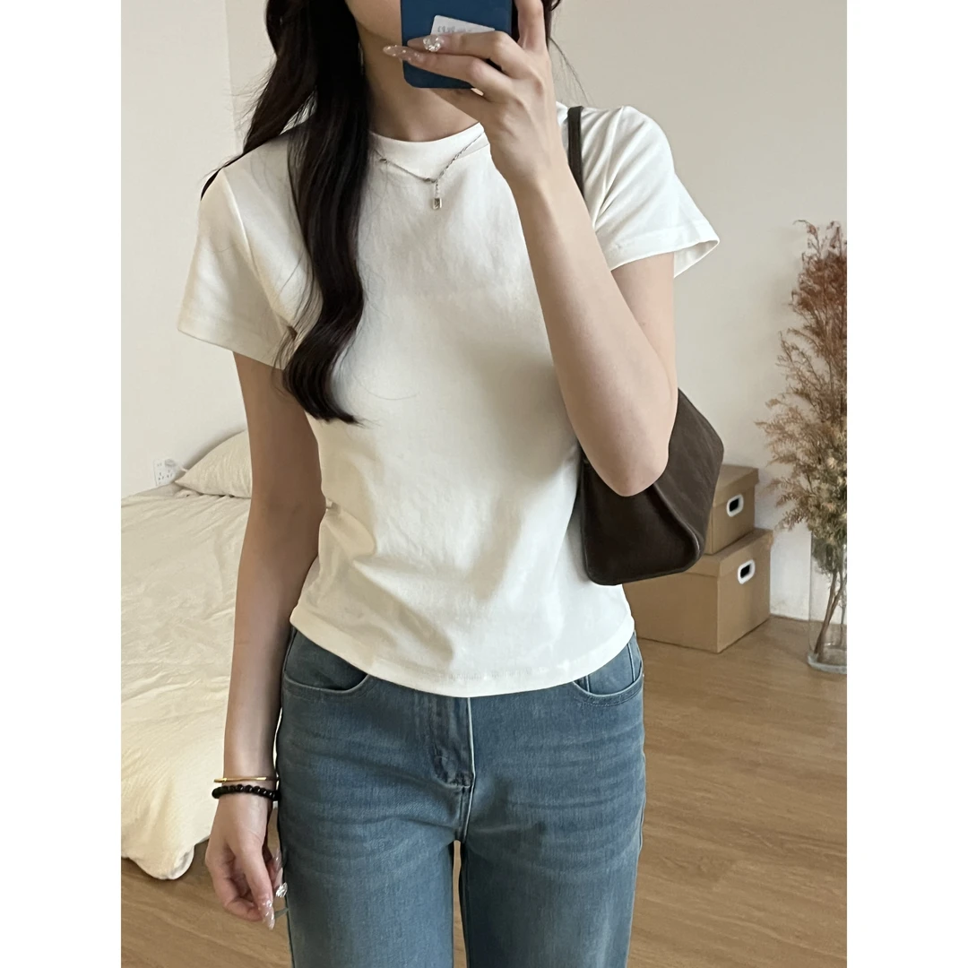 J-1012#韩版简约修身百搭基础款“万能搭”T恤