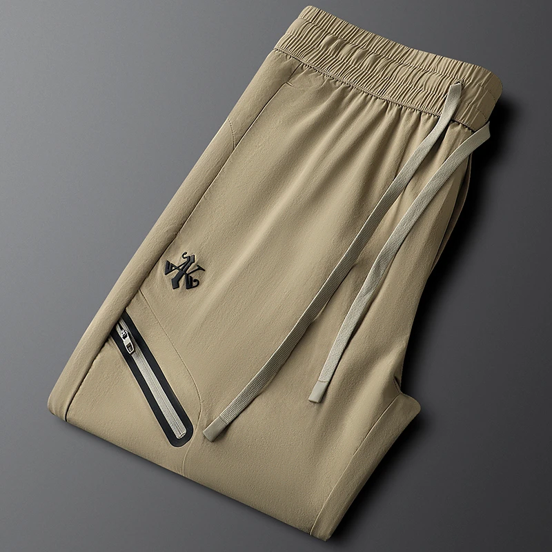 约文库费高端时尚春夏季男士休闲裤修身弹力速干运动裤直筒系带裤