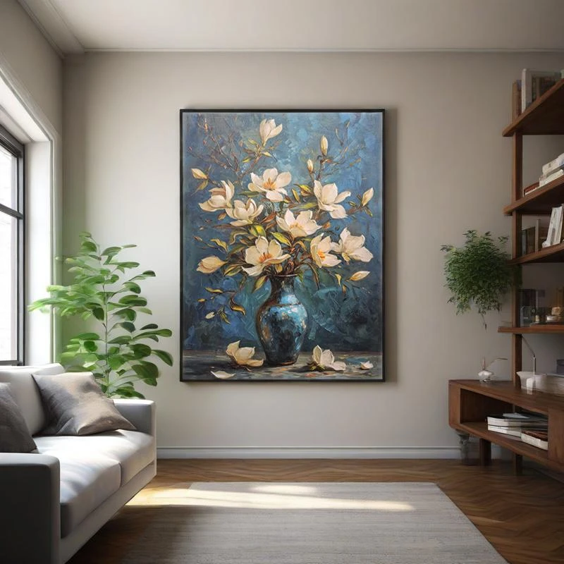 【Y起】栀子花油画风肌理画餐厅书房挂画装饰画5070