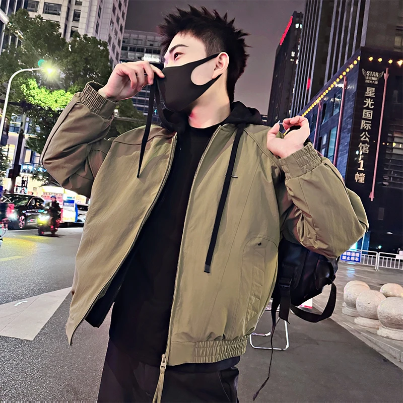 拼接假两件棉服男士冬款高级感痞帅连帽棉衣冬装加厚保暖棉袄外套