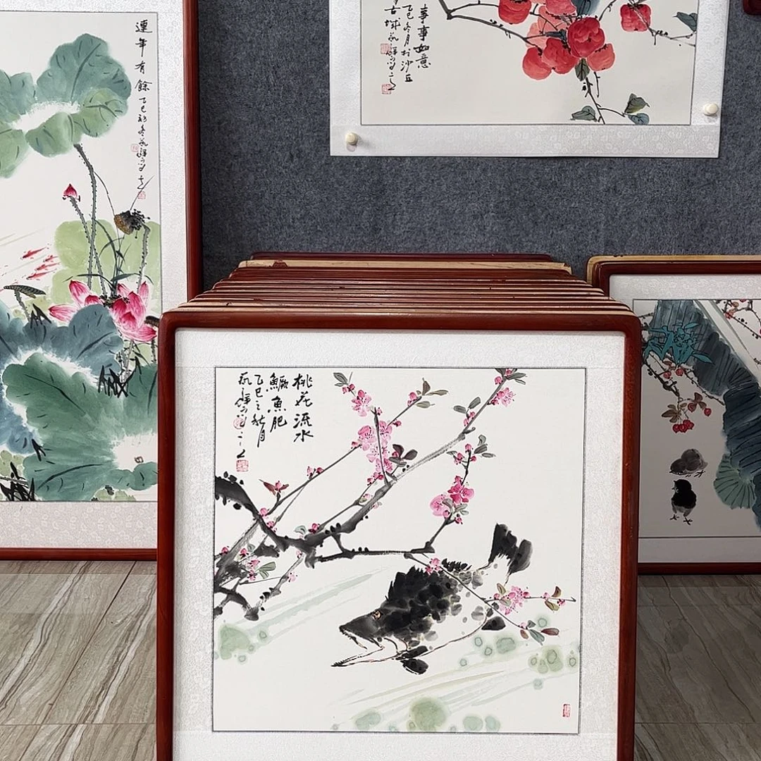 国画书画作品带框63×63