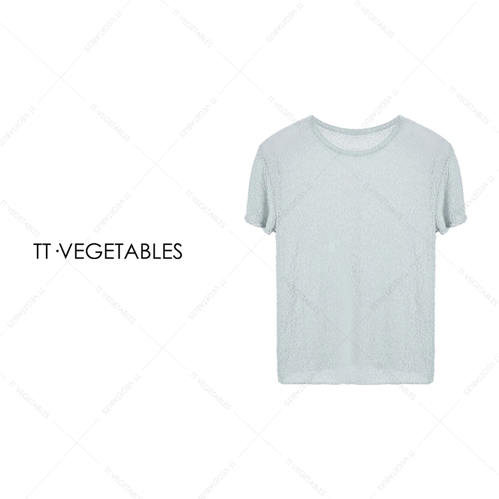 TT・VEGETABLES【序白】毛毛衫 薄款短袖圆领纯色T恤511801