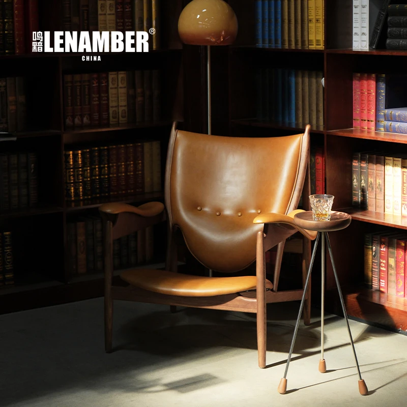 中古风复古酋长椅周杰伦同款单人沙发家用纳帕皮白蜡木单人休闲椅