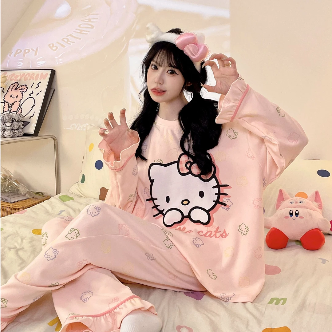 女童睡衣春秋款纯棉长袖可爱hellokitty少女大童初中生秋款家居服