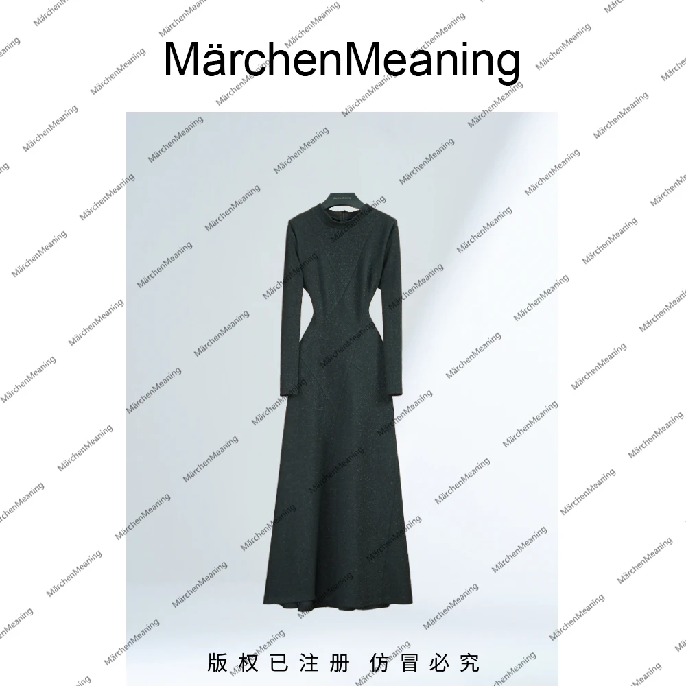 黑色针织连衣裙秋冬季连衣裙优雅轻奢针织气质设计师赵