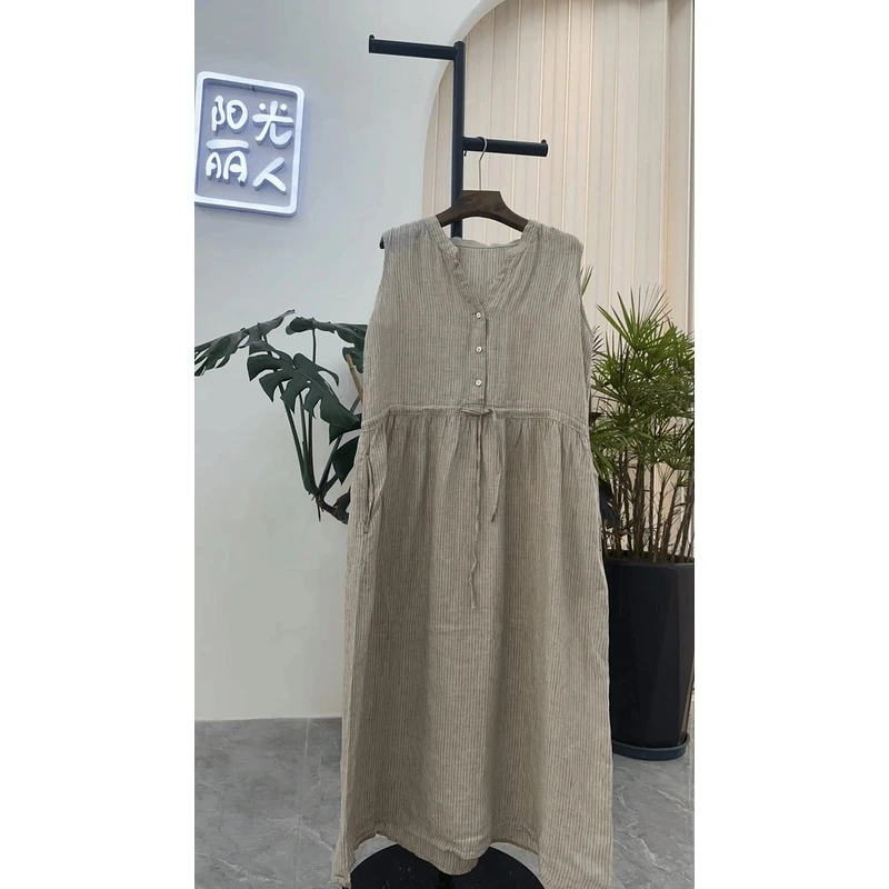 清*音清之音【无袖连衣裙】亚麻连衣裙洋气裙长袖无袖背心裙宽松