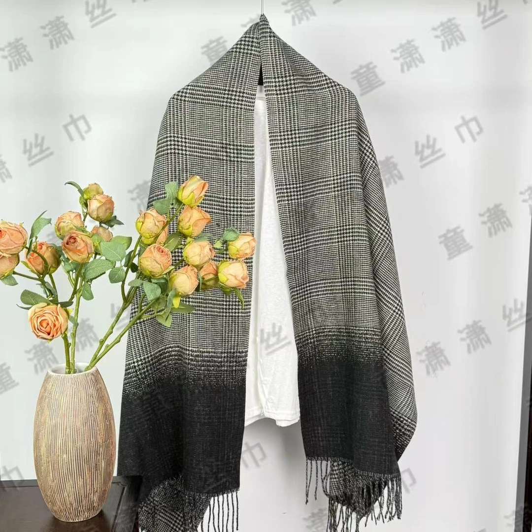 （渐变千鸟格）厚款流苏长巾60*185左右围巾