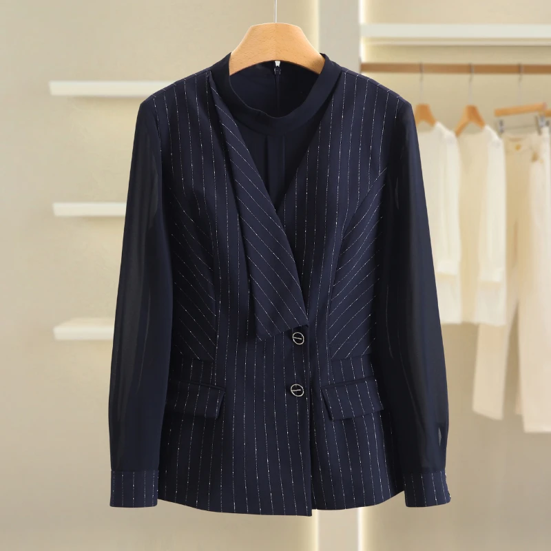 B2542-【娜】假两件条纹半高领上衣#1ZNE57S007