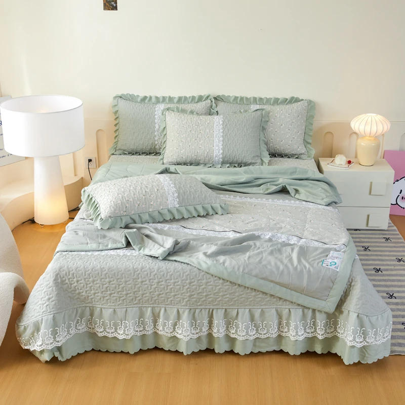 韩版公主风加厚床盖夏被四件套防滑款夏凉被空调被单双人床上用品