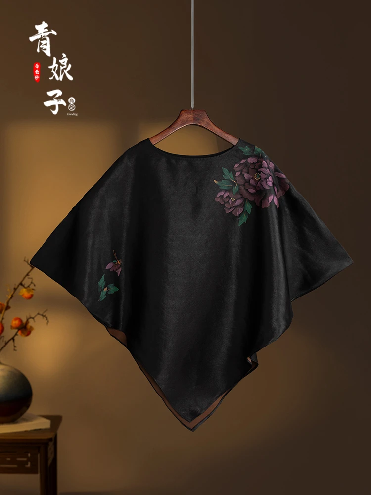 青娘子香云纱（悦萌）手绘定位印花新中式国风百搭宽松短外套-60016