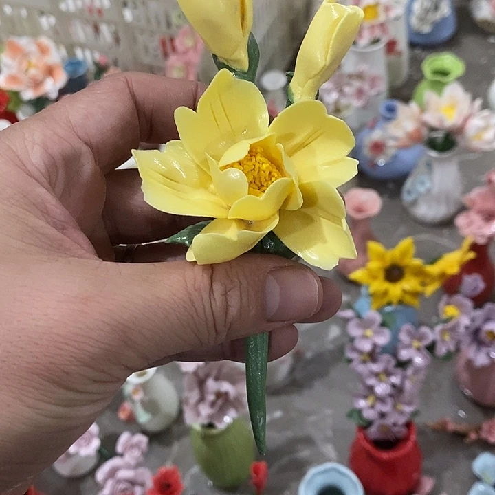 瓷片纯手工陶瓷花摆件瑕