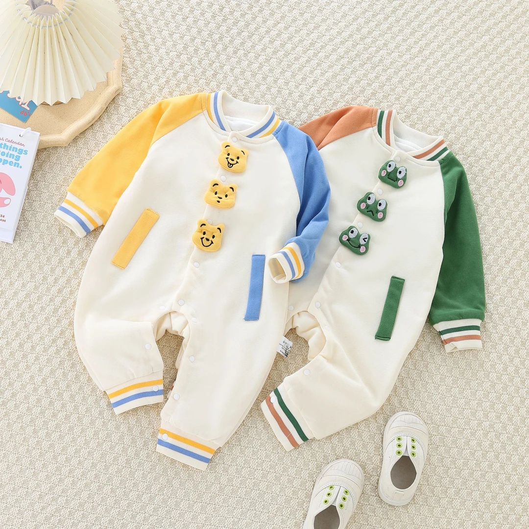 婴儿双层连体衣长袖爬服春秋新生儿保暖哈衣睡衣宝宝洋气衣服秋装