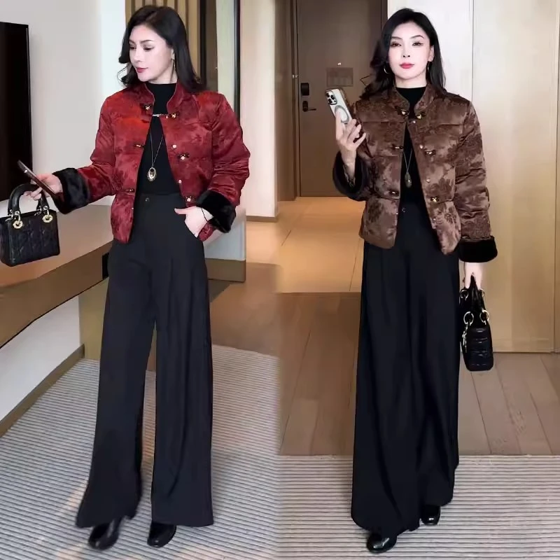 新中式国风棉衣外套女2025冬季新款时髦洋气盘扣提花短款棉袄棉服