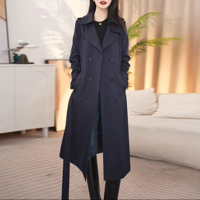 纯色风衣腰带西装领外套女2025秋季新款气质高端修身显瘦中长上衣