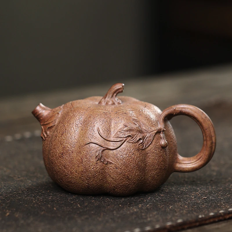 大吉羊柴烧 宜兴紫砂壶南瓜茶壶 本山绿泥田园瓜香130ml徐顺伟